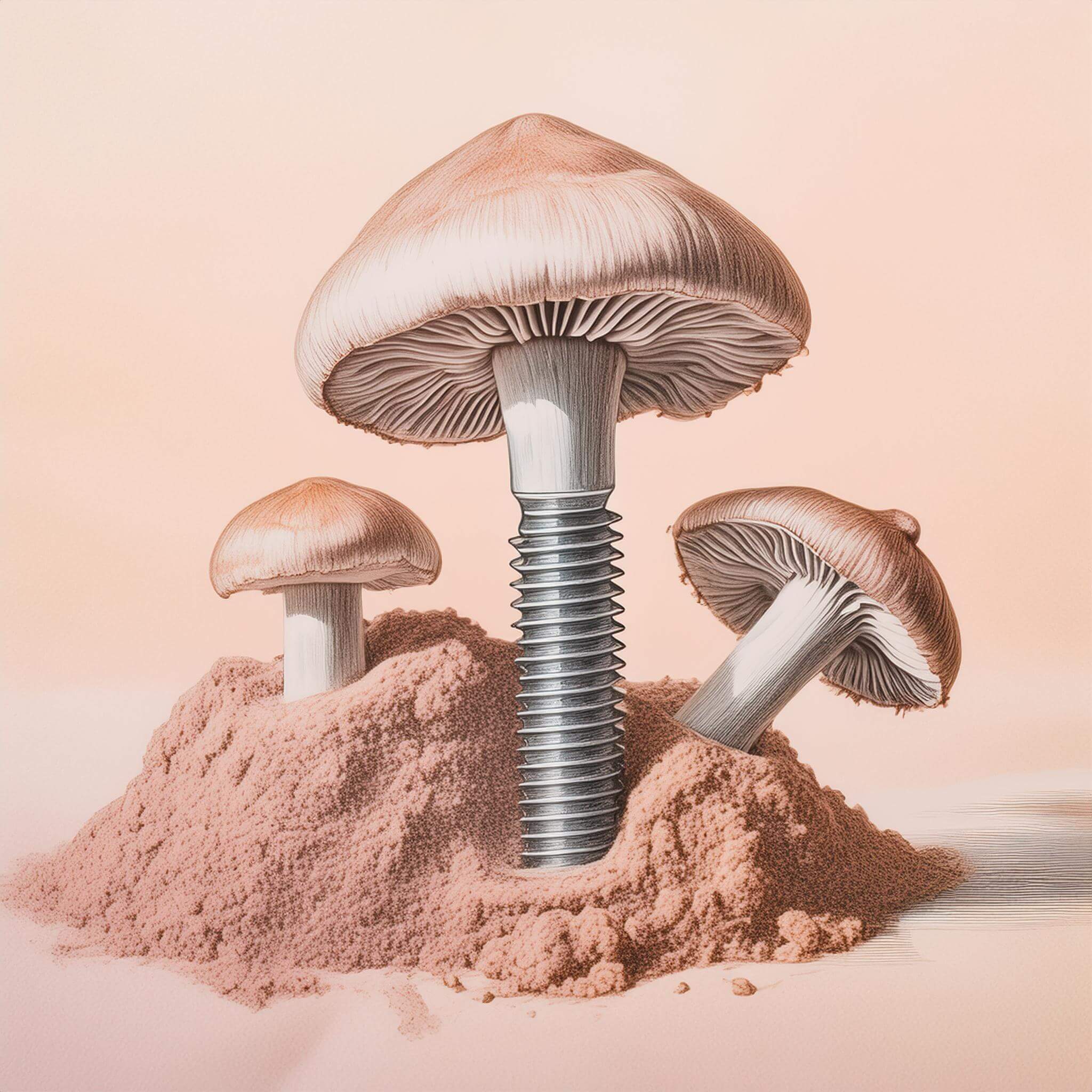 drawing of mushrooms and mushroom powder illustrating mushrooms for joints